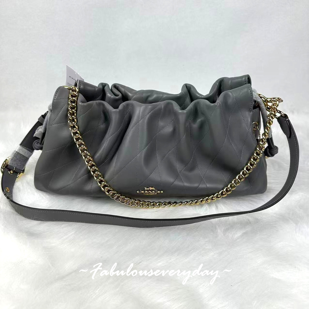 Coach Faye Large Shoulder Bag With Quilting In Leather/Gold/Slate CCZ58 NWT